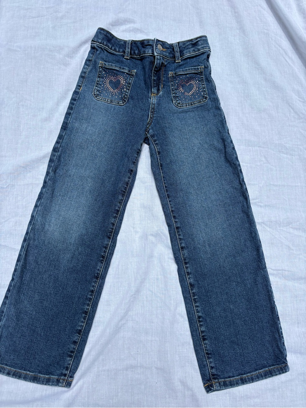 Dark Blue Jumping Beans Girls Jeans with Heart Pocket Detail, size 8